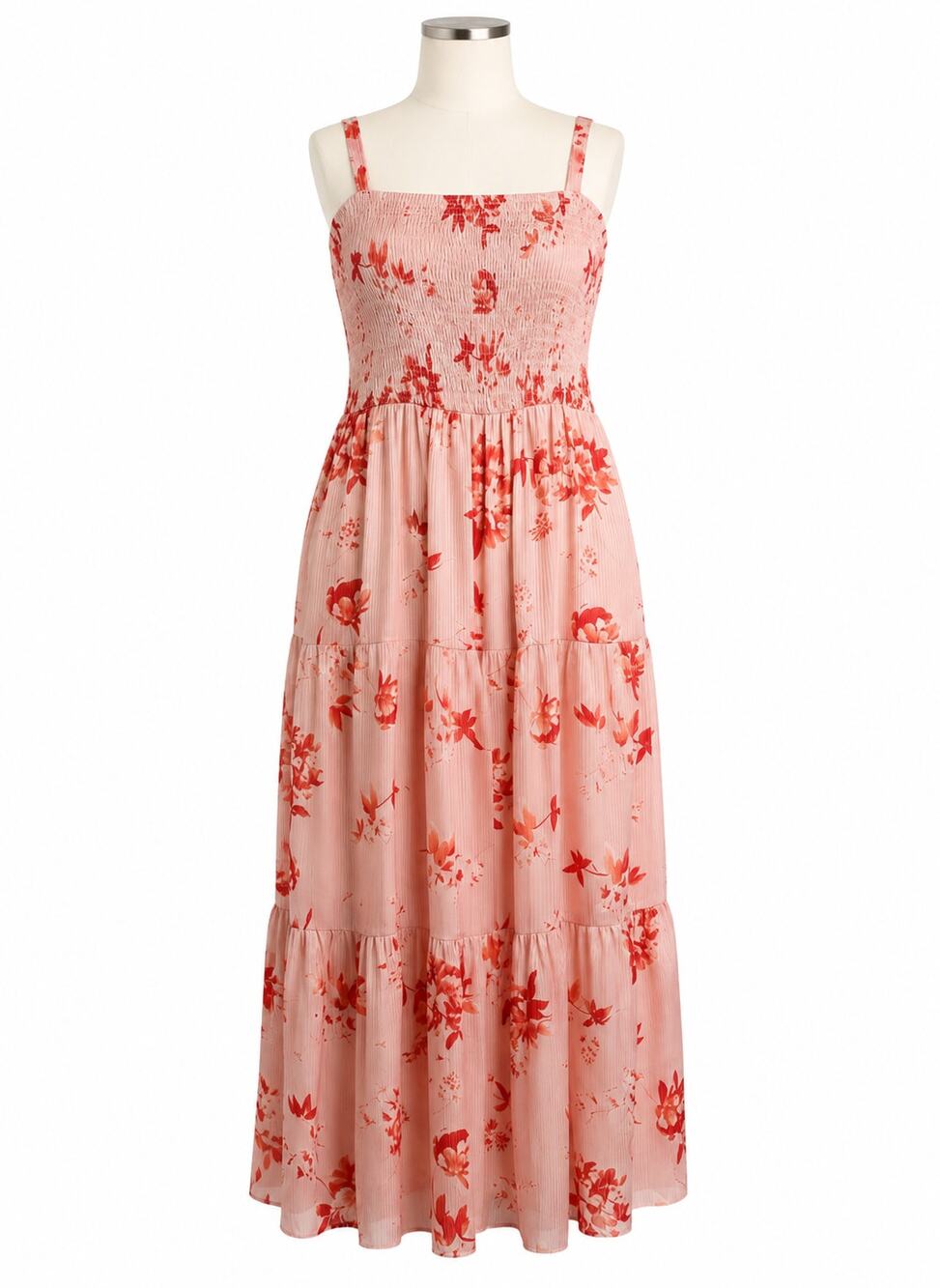 Lane Bryant Floral Smocked Pink/Red Tiered Maxi Dress - Size 16 - Cottagecore